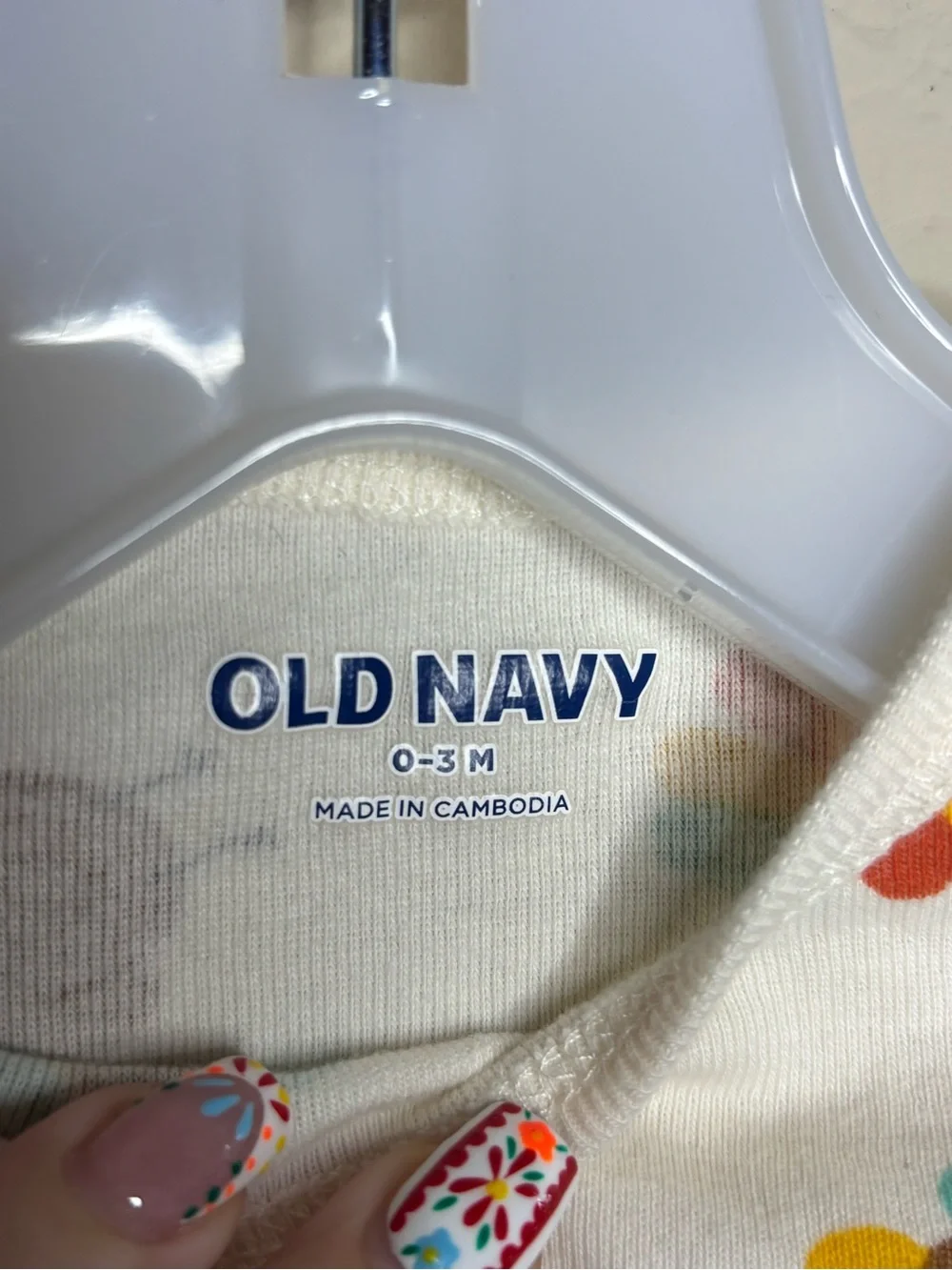 Old Navy Cream Long-Sleeve Baby One-Piece with Colorful Turkey Motif Size 0-3M